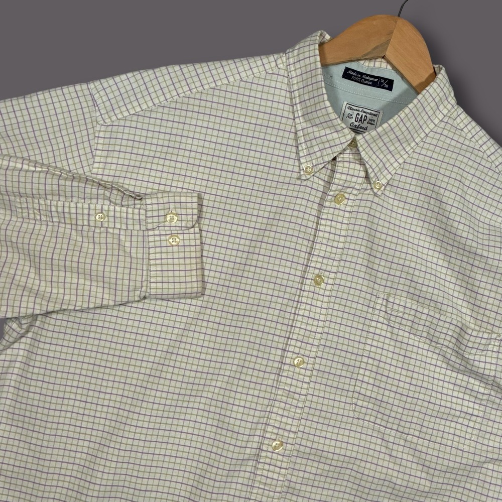 GAP Oxford Button Down Shirt Men XL Classicโ Plaid Long Sleeve Casual
